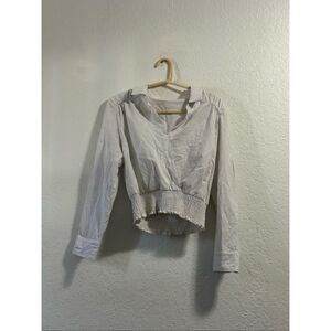 Heartloom Cropped White striped ruched  Long Sleeve Blouse shirt M